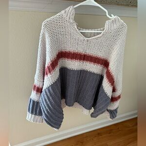 POL V-Neck Sweater - Cream, Burnt Orange, and Gray